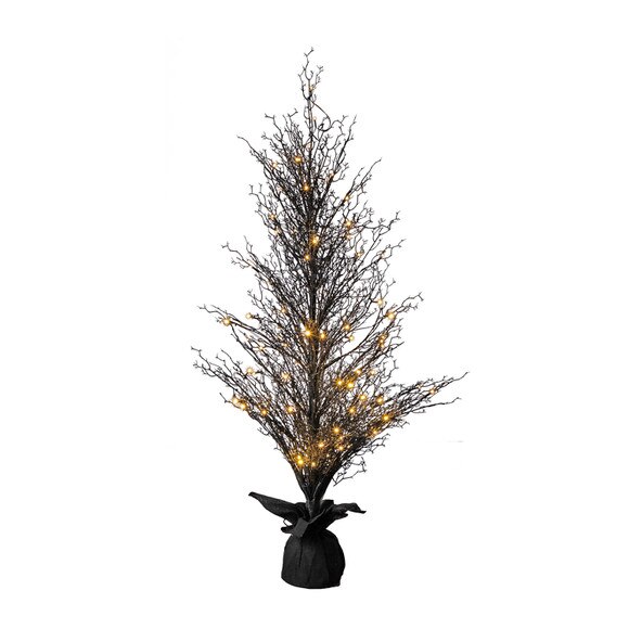 5 Pre-Lit Halloween Black Twig Artificial Fall Tree in Burlap Planter with 85 Warm White LED Lights - SKU #T4728 - 2