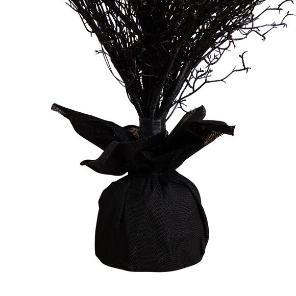 5 Pre-Lit Halloween Black Twig Artificial Fall Tree in Burlap Planter with 85 Warm White LED Lights - SKU #T4728 - 4