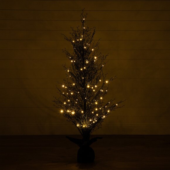 5 Pre-Lit Halloween Black Twig Artificial Fall Tree in Burlap Planter with 85 Warm White LED Lights - SKU #T4728 - 13