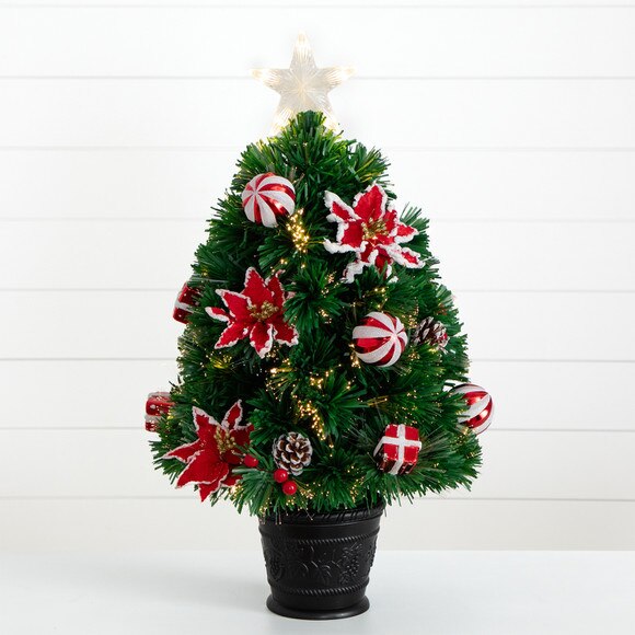 24 Pre-Lit Fiber Optic Artificial Christmas Tree with Ornaments Poinsettia and Star Topper - SKU #T4752 - 7