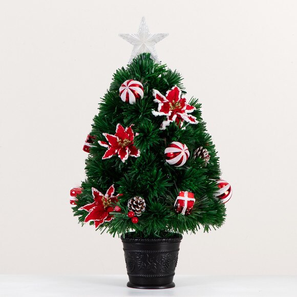24 Pre-Lit Fiber Optic Artificial Christmas Tree with Ornaments Poinsettia and Star Topper - SKU #T4752 - 8