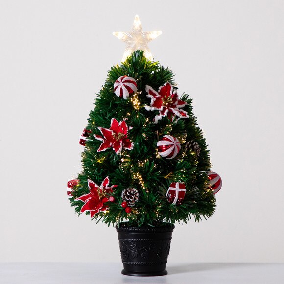 24 Pre-Lit Fiber Optic Artificial Christmas Tree with Ornaments Poinsettia and Star Topper - SKU #T4752 - 9