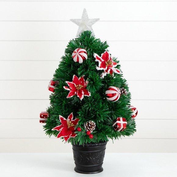 24 Pre-Lit Fiber Optic Artificial Christmas Tree with Ornaments Poinsettia and Star Topper - SKU #T4752 - 10