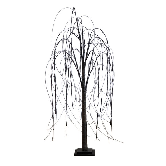 4 Pre-Lit Halloween Black Willow Artificial Fall Tree with 120 Orange Purple LED Lights - SKU #T4753