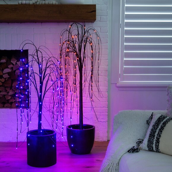 4 Pre-Lit Halloween Black Willow Artificial Fall Tree with 120 Orange Purple LED Lights - SKU #T4753 - 7