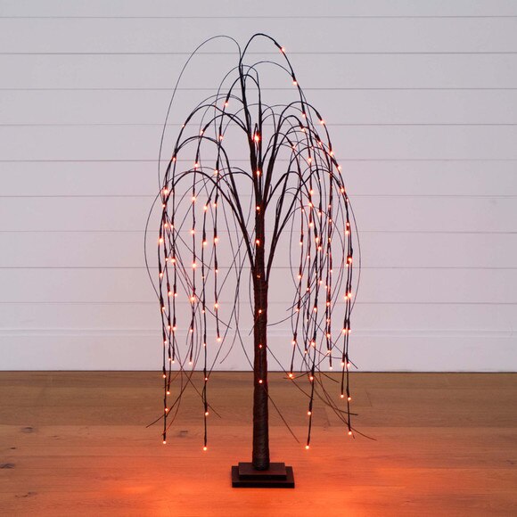 4 Pre-Lit Halloween Black Willow Artificial Fall Tree with 120 Orange Purple LED Lights - SKU #T4753 - 11