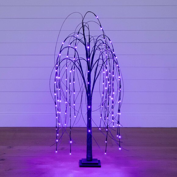 4 Pre-Lit Halloween Black Willow Artificial Fall Tree with 120 Orange Purple LED Lights - SKU #T4753 - 13