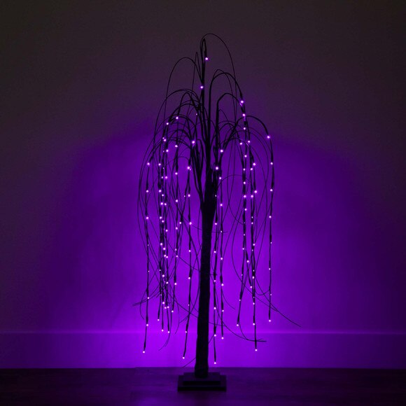 4 Pre-Lit Halloween Black Willow Artificial Fall Tree with 120 Orange Purple LED Lights - SKU #T4753 - 16