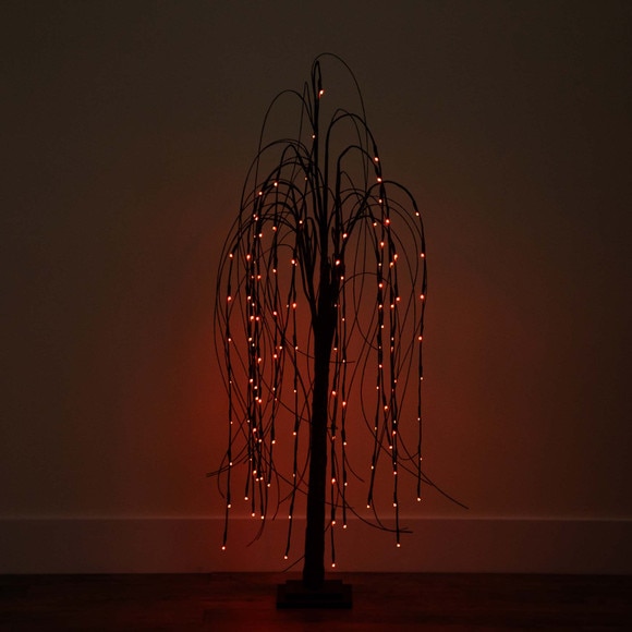 4 Pre-Lit Halloween Black Willow Artificial Fall Tree with 120 Orange Purple LED Lights - SKU #T4753 - 17