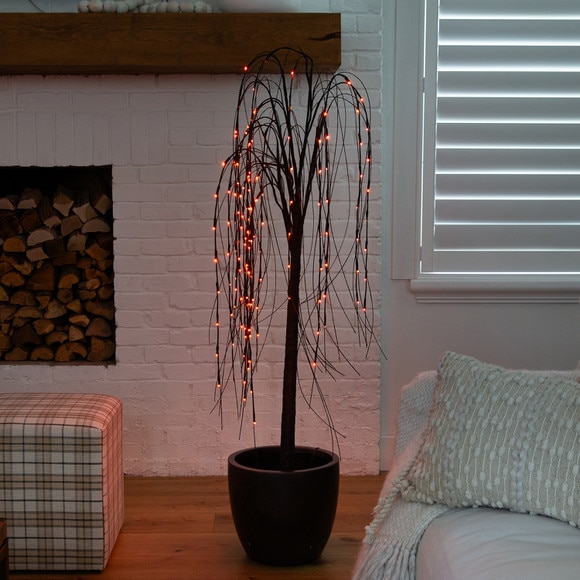 5 Pre-Lit Halloween Black Willow Artificial Fall Tree with 144 Orange Purple LED Lights - SKU #T4754 - 8