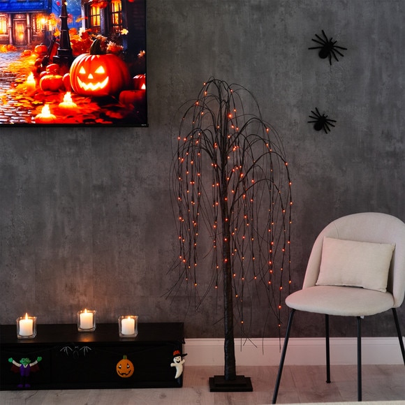 5 Pre-Lit Halloween Black Willow Artificial Fall Tree with 144 Orange Purple LED Lights - SKU #T4754 - 9