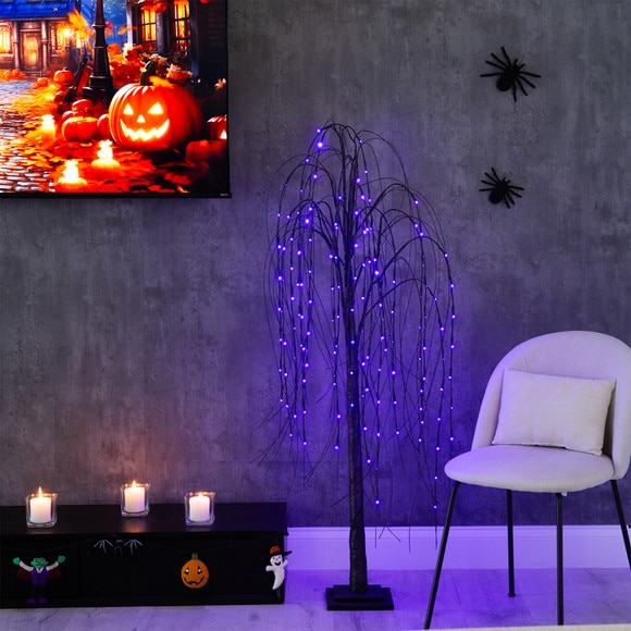 5 Pre-Lit Halloween Black Willow Artificial Fall Tree with 144 Orange Purple LED Lights - SKU #T4754 - 11