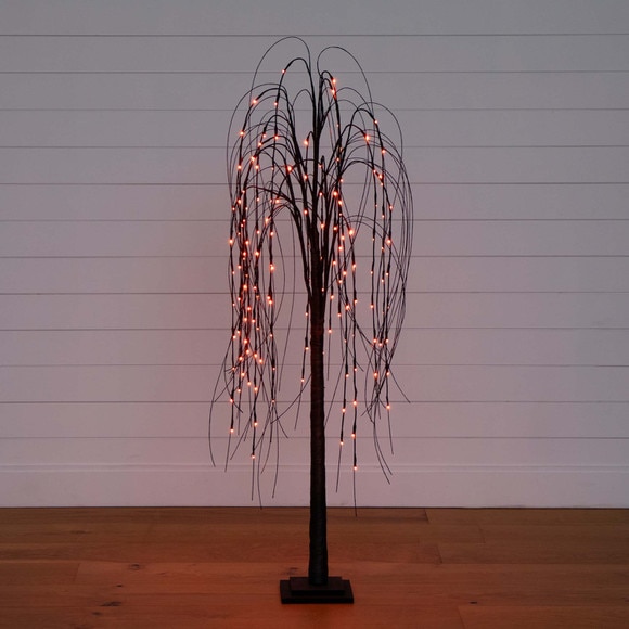 5 Pre-Lit Halloween Black Willow Artificial Fall Tree with 144 Orange Purple LED Lights - SKU #T4754 - 16