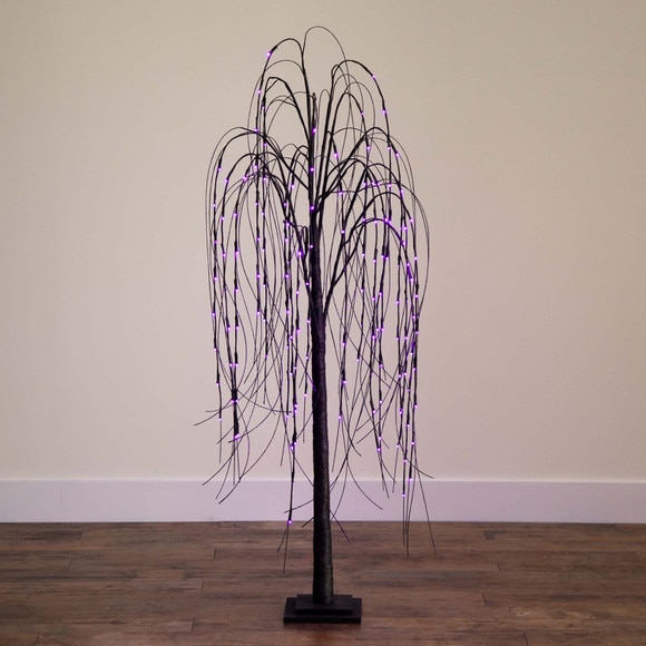 5 Pre-Lit Halloween Black Willow Artificial Fall Tree with 144 Orange Purple LED Lights - SKU #T4754 - 18