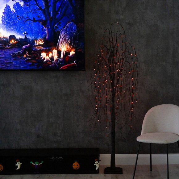 6 Pre-Lit Halloween Black Willow Artificial Fall Tree with 160 Orange Purple LED Lights - SKU #T4755 - 8
