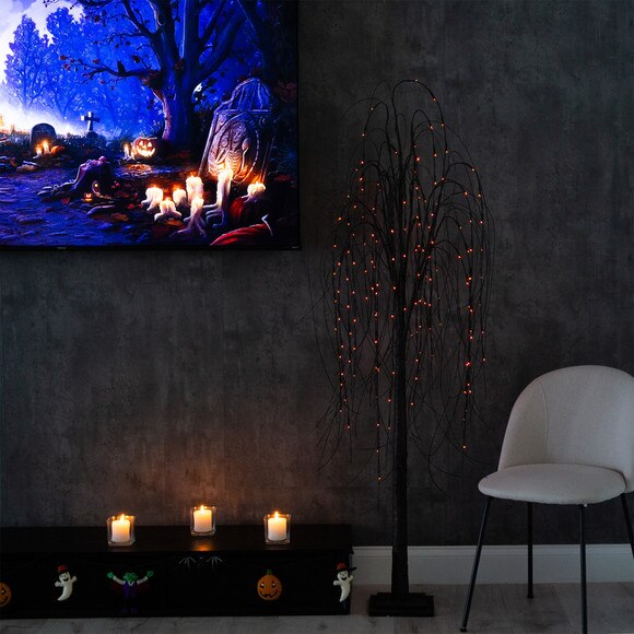 6 Pre-Lit Halloween Black Willow Artificial Fall Tree with 160 Orange Purple LED Lights - SKU #T4755 - 10