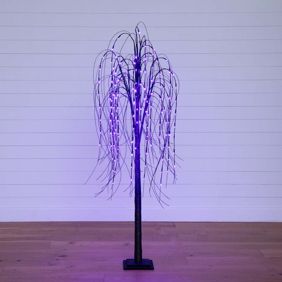 6 Pre-Lit Halloween Black Willow Artificial Fall Tree with 160 Orange Purple LED Lights - SKU #T4755 - 14
