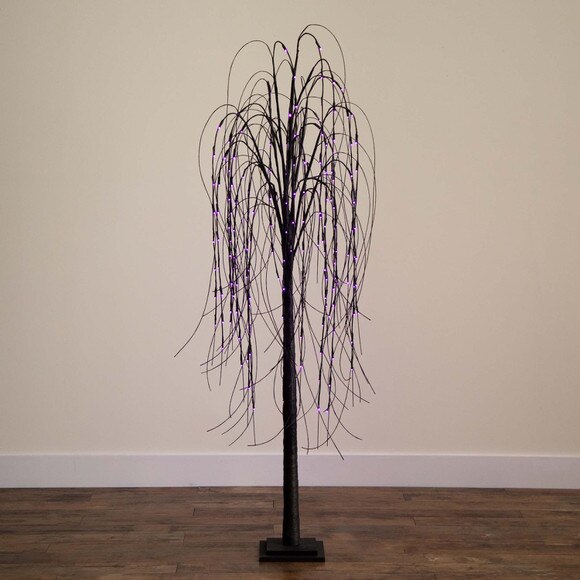 6 Pre-Lit Halloween Black Willow Artificial Fall Tree with 160 Orange Purple LED Lights - SKU #T4755 - 15