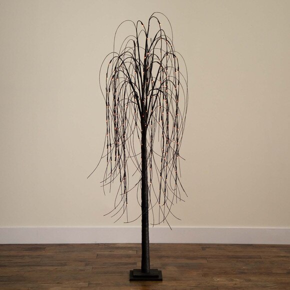 6 Pre-Lit Halloween Black Willow Artificial Fall Tree with 160 Orange Purple LED Lights - SKU #T4755 - 17