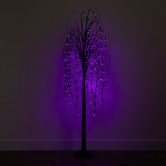 6 Pre-Lit Halloween Black Willow Artificial Fall Tree with 160 Orange Purple LED Lights - SKU #T4755 - 18