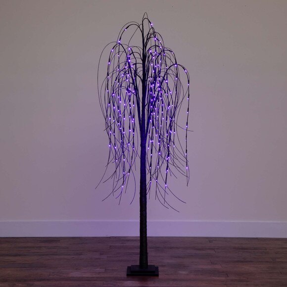 6 Pre-Lit Halloween Black Willow Artificial Fall Tree with 160 Orange Purple LED Lights - SKU #T4755 - 19