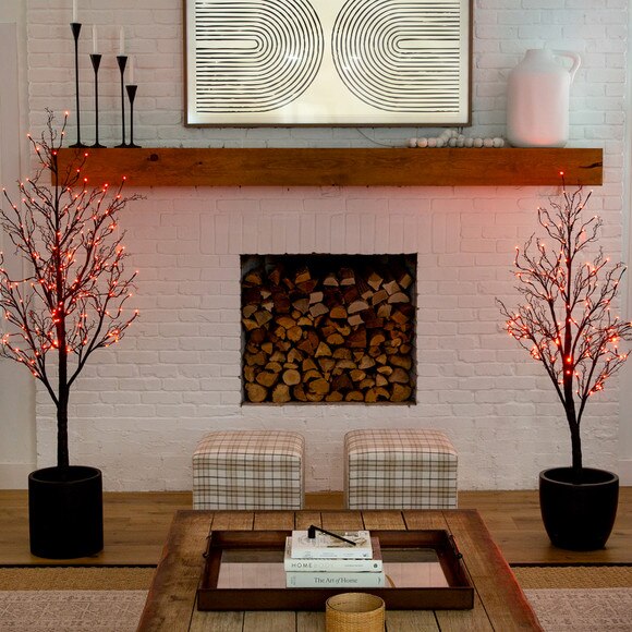 6 Pre-Lit Halloween Black Twig Artificial Fall Tree with 300 Orange Purple LED Lights - SKU #T4756 - 7