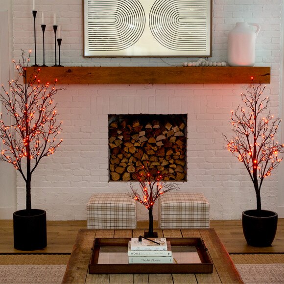 6 Pre-Lit Halloween Black Twig Artificial Fall Tree with 300 Orange Purple LED Lights - SKU #T4756 - 8