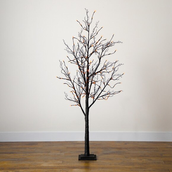 6 Pre-Lit Halloween Black Twig Artificial Fall Tree with 300 Orange Purple LED Lights - SKU #T4756 - 10