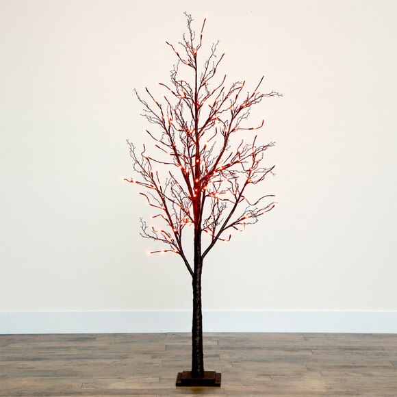 6 Pre-Lit Halloween Black Twig Artificial Fall Tree with 300 Orange Purple LED Lights - SKU #T4756 - 11