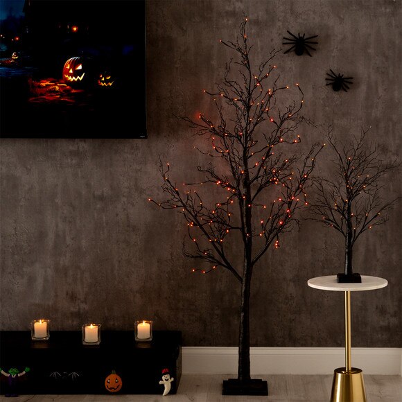 6 Pre-Lit Halloween Black Twig Artificial Fall Tree with 300 Orange Purple LED Lights - SKU #T4756 - 12
