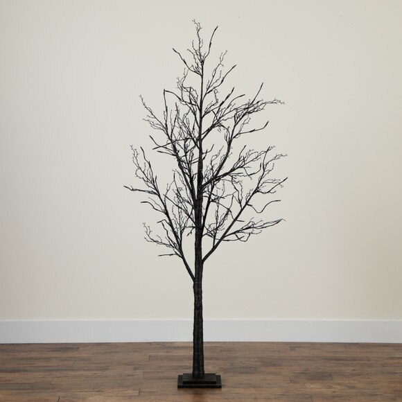 6 Pre-Lit Halloween Black Twig Artificial Fall Tree with 300 Orange Purple LED Lights - SKU #T4756 - 13
