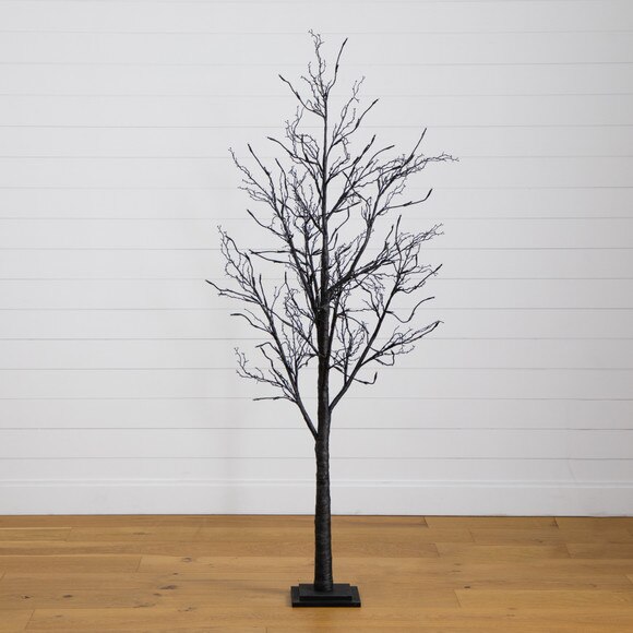 6 Pre-Lit Halloween Black Twig Artificial Fall Tree with 300 Orange Purple LED Lights - SKU #T4756 - 15