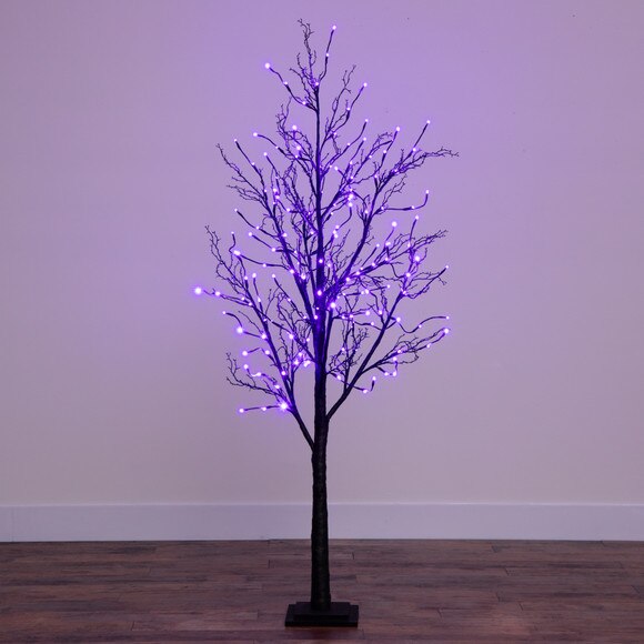 6 Pre-Lit Halloween Black Twig Artificial Fall Tree with 300 Orange Purple LED Lights - SKU #T4756 - 17