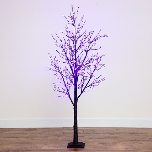 6 Pre-Lit Halloween Black Twig Artificial Fall Tree with 300 Orange Purple LED Lights - SKU #T4756 - 19