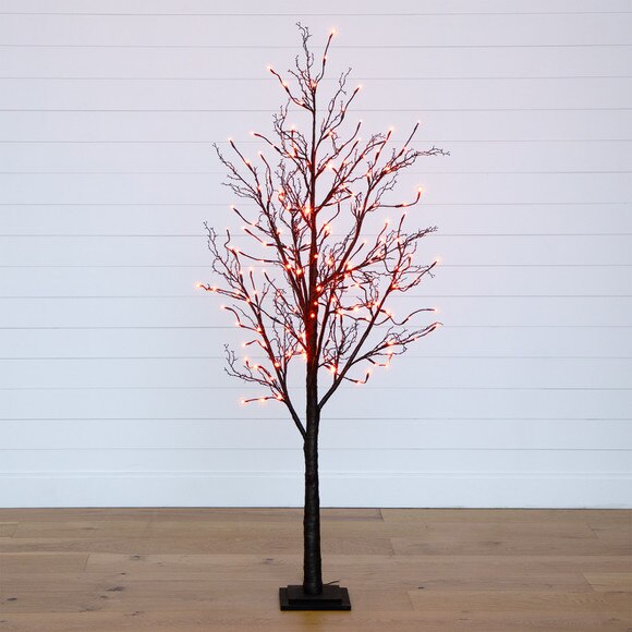 6 Pre-Lit Halloween Black Twig Artificial Fall Tree with 300 Orange Purple LED Lights - SKU #T4756 - 20