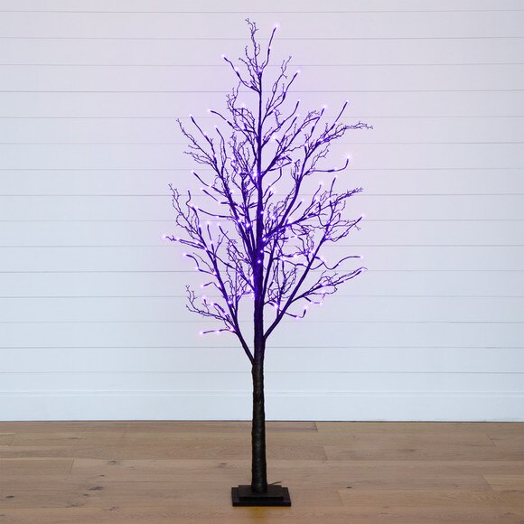 6 Pre-Lit Halloween Black Twig Artificial Fall Tree with 300 Orange Purple LED Lights - SKU #T4756 - 21