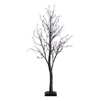 4 Pre-Lit Halloween Deluxe Black Twig Artificial Fall Tree with 81 Orange Purple LED Lights - SKU #T4757