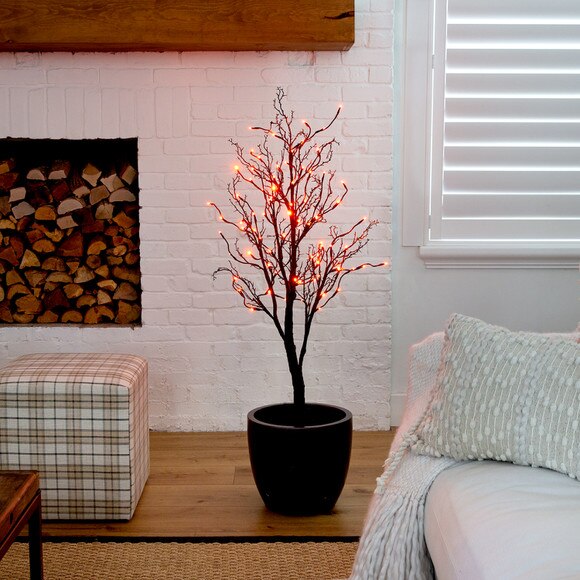 4 Pre-Lit Halloween Deluxe Black Twig Artificial Fall Tree with 81 Orange Purple LED Lights - SKU #T4757 - 6