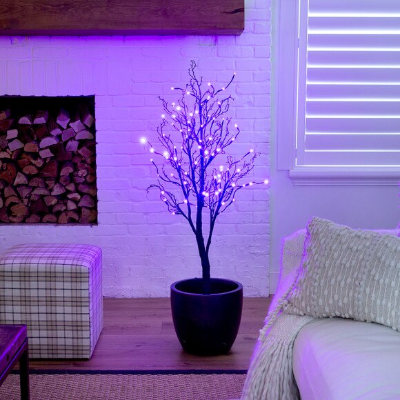 4 Pre-Lit Halloween Deluxe Black Twig Artificial Fall Tree with 81 Orange Purple LED Lights - SKU #T4757 - 7