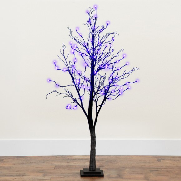 4 Pre-Lit Halloween Deluxe Black Twig Artificial Fall Tree with 81 Orange Purple LED Lights - SKU #T4757 - 8