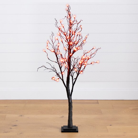 4 Pre-Lit Halloween Deluxe Black Twig Artificial Fall Tree with 81 Orange Purple LED Lights - SKU #T4757 - 9