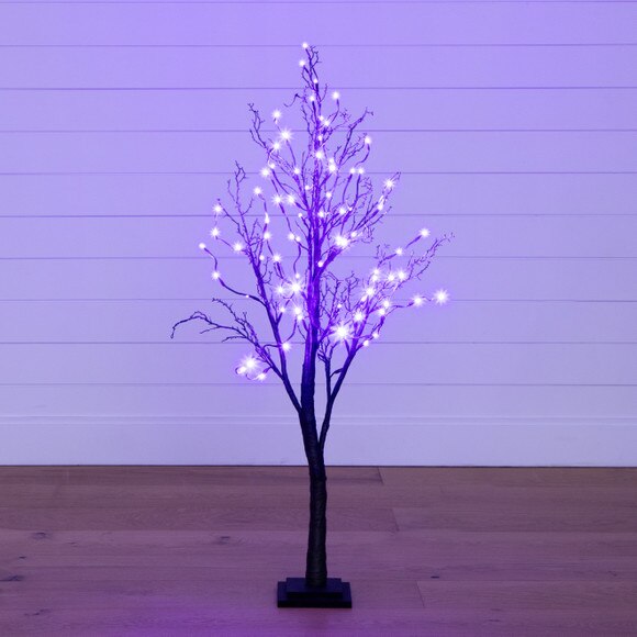 4 Pre-Lit Halloween Deluxe Black Twig Artificial Fall Tree with 81 Orange Purple LED Lights - SKU #T4757 - 11