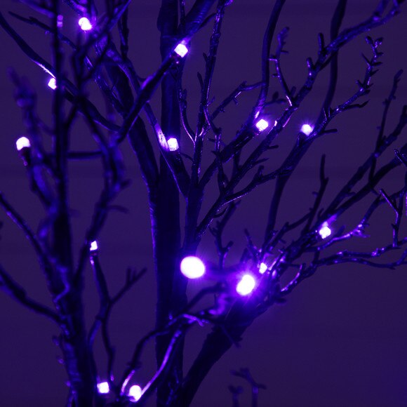 4 Pre-Lit Halloween Deluxe Black Twig Artificial Fall Tree with 81 Orange Purple LED Lights - SKU #T4757 - 12