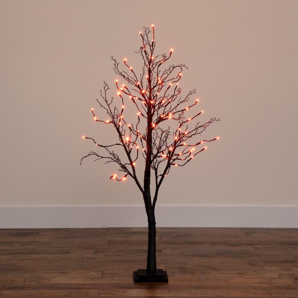 4 Pre-Lit Halloween Deluxe Black Twig Artificial Fall Tree with 81 Orange Purple LED Lights - SKU #T4757 - 14
