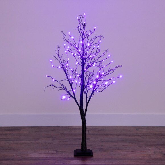 4 Pre-Lit Halloween Deluxe Black Twig Artificial Fall Tree with 81 Orange Purple LED Lights - SKU #T4757 - 15
