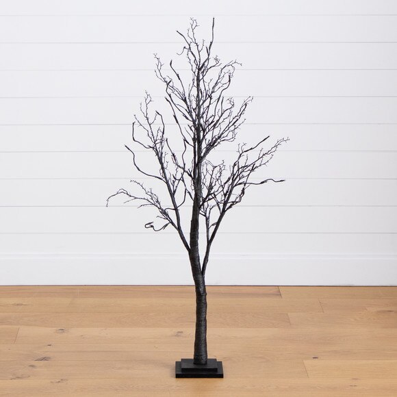 4 Pre-Lit Halloween Deluxe Black Twig Artificial Fall Tree with 81 Orange Purple LED Lights - SKU #T4757 - 16