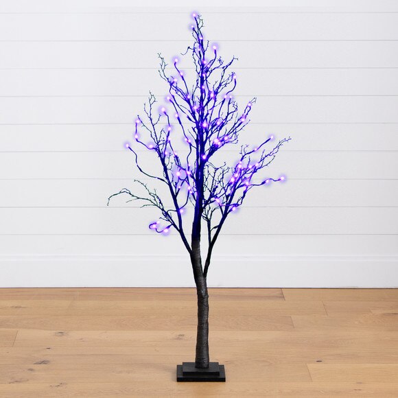 4 Pre-Lit Halloween Deluxe Black Twig Artificial Fall Tree with 81 Orange Purple LED Lights - SKU #T4757 - 17