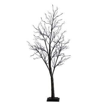 5 Pre-Lit Halloween Deluxe Black Twig Artificial Fall Tree with 102 Orange Purple LED Lights - SKU #T4758