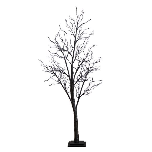 5 Pre-Lit Halloween Deluxe Black Twig Artificial Fall Tree with 102 Orange Purple LED Lights - SKU #T4758