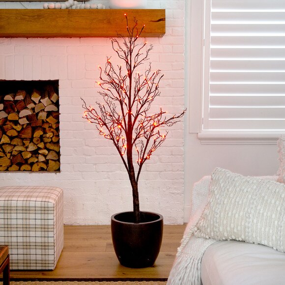 5 Pre-Lit Halloween Deluxe Black Twig Artificial Fall Tree with 102 Orange Purple LED Lights - SKU #T4758 - 6
